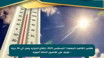 طقس القاهرة الجمعة 1 أغسطس 2025: ارتفاع الحرارة يصل إلى 34 درجة – تعرف على تفاصيل الحالة الجوية